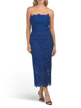 RENE BY RENE RUIZ Strapless Floral Embroidered Tea-length Dress